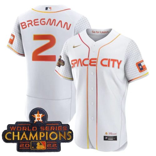 Men's Houston Astros #2 Alex Bregman White With 2022 World Serise Champions Patch Stitched Baseball Jersey
